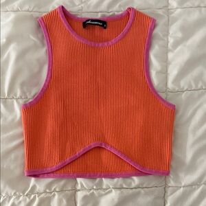 Olivaceous Orange and Pink Ribbed Crop Top